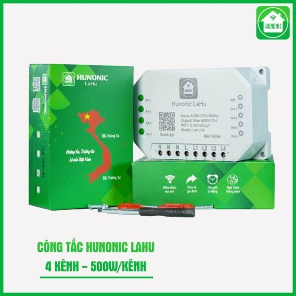 Công tắc Hunonic Lahu 4 kênh (500W/1 kênh) điều khiển từ xa