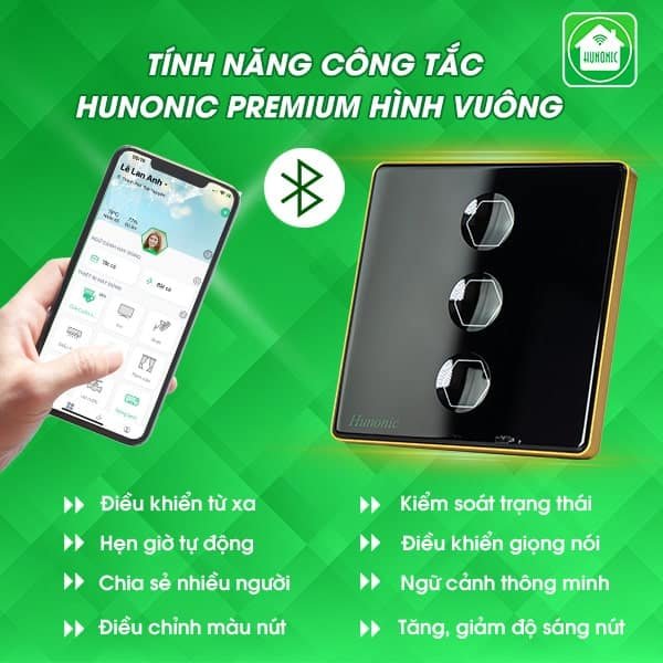 Công Tắc Hunonic Premium Hình Vuông 18 cong tac hunonic premium hinh vuong 12
