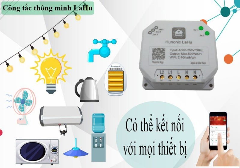 Công tắc thông minh Hunonic Lahu 2 kênh điều khiển từ xa 9 công tắc điện thông minh
