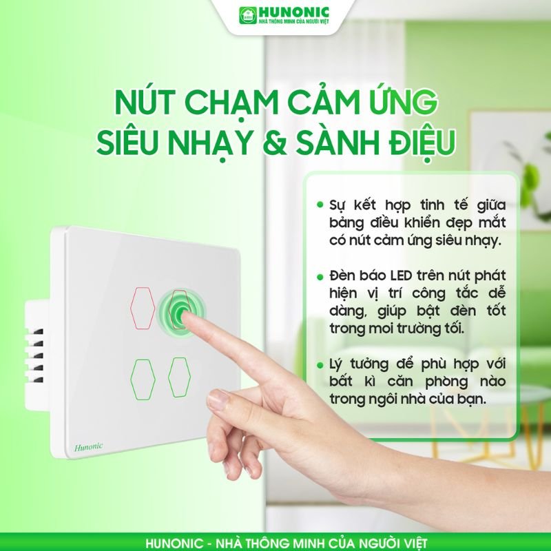 Công Tắc Cảm Ứng Wifi 2in1 Hunonic Datic Màu Trắng 10 tính năng công tắc hunonic datic